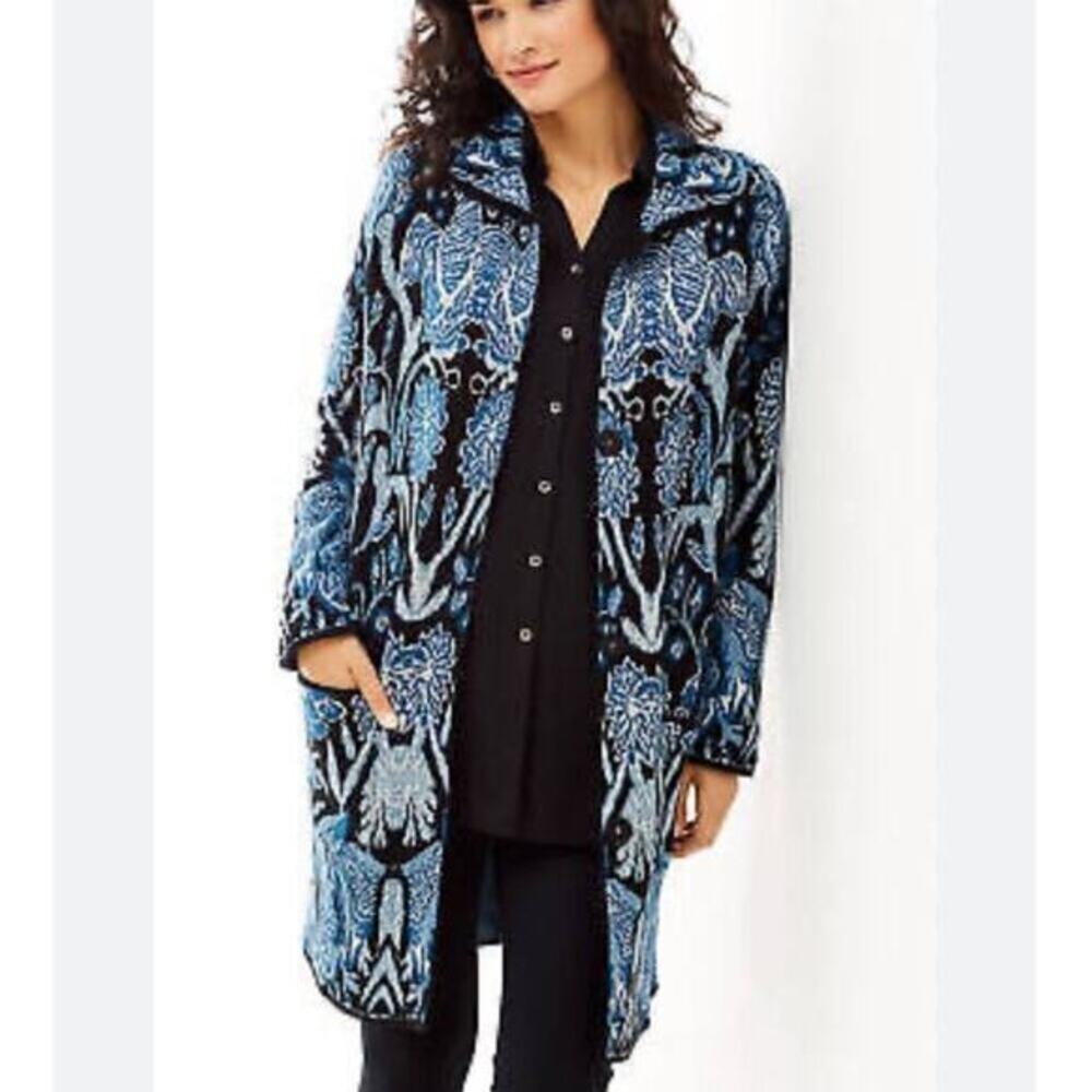 J. Jill Cardigan Sweater‎ Coat Women Sz S Floral Tapestry Topper Collared Duster